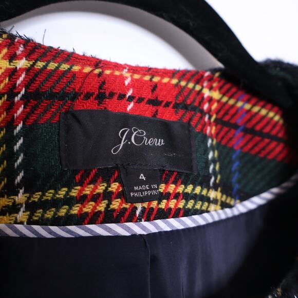 J CREW Lady Jacket Lurex Stewart Tartan Red Black Fringe Open Blazer Women's 4 - Picture 8 of 16